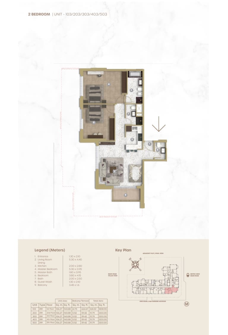 Avenue Residence 5 – 2 Bedroom Apartment Unit 103 Floor Plan