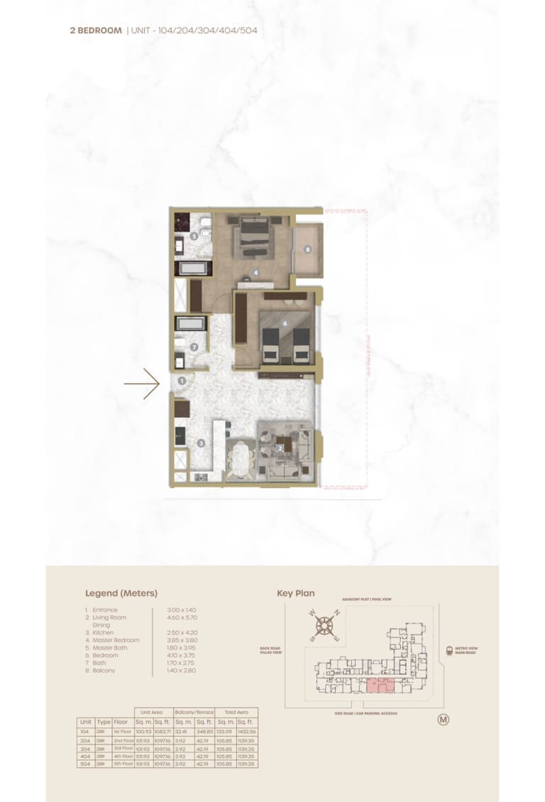 Avenue Residence 5 – 2 Bedroom Apartment Unit 104 Floor Plan