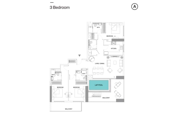 Binghatti Gardenia 3 Bedroom Apartment Floor Plan