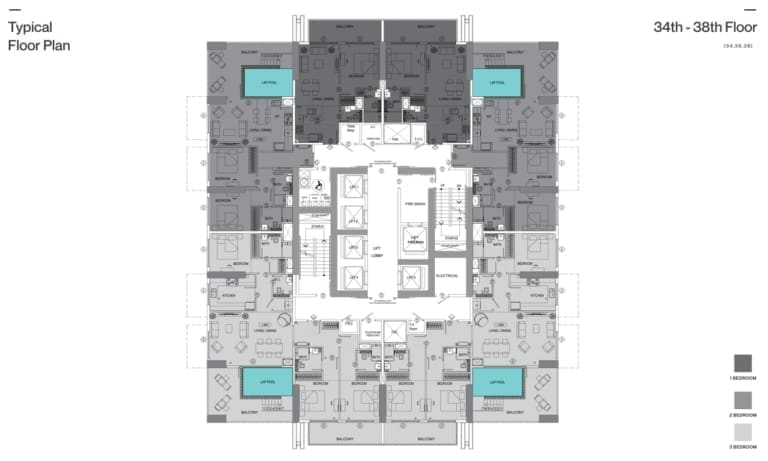 Binghatti Gardenia 34th to 38th Floor Plan