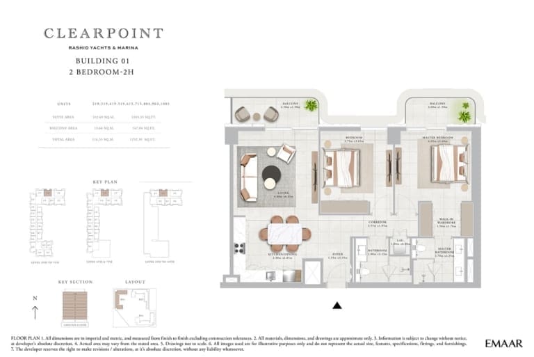 Clearpoint Building 1 – 2 Bedroom Apartment Type 2H Floor Plan