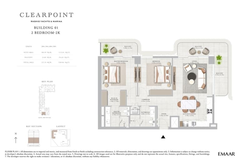 Clearpoint Building 1 – 2 Bedroom Apartment Type 2K Floor Plan