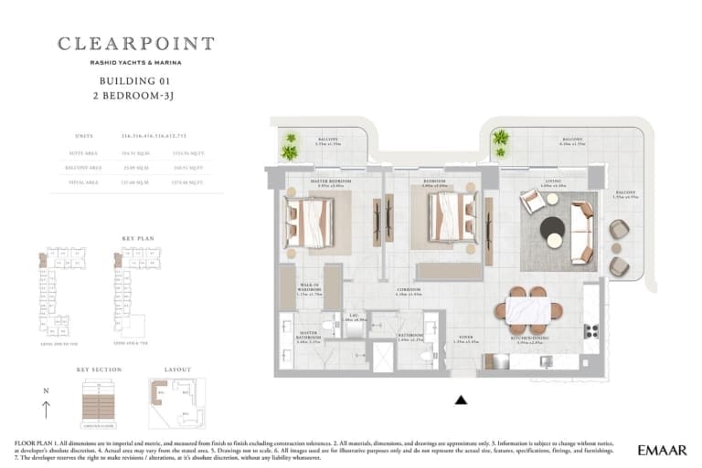 Clearpoint Building 1 – 2 Bedroom Apartment Type 3J Floor Plan