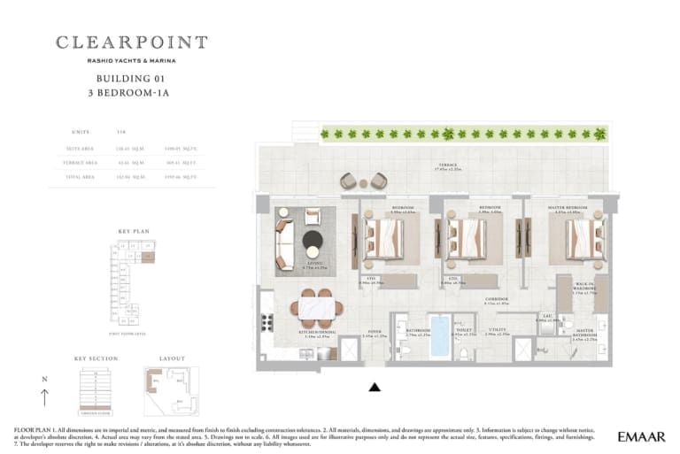 Clearpoint Building 1 – 3 Bedroom Apartment Type 1A Floor Plan