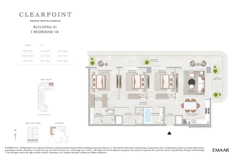 Clearpoint Building 1 – 3 Bedroom Apartment Type 1B Floor Plan