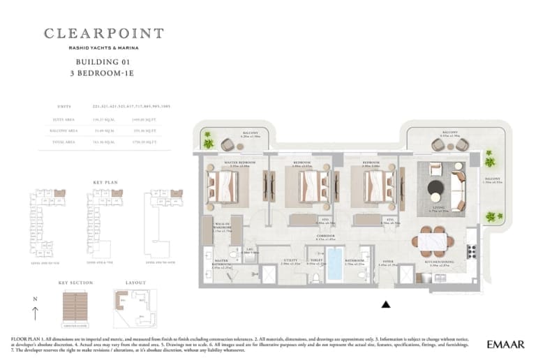 Clearpoint Building 1 – 3 Bedroom Apartment Type 1E Floor Plan