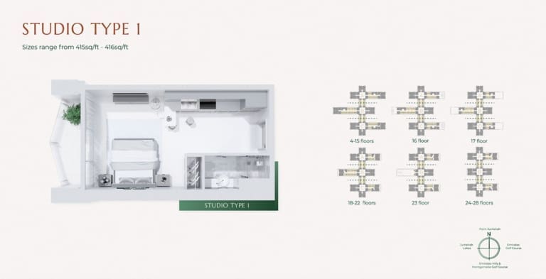 Golf Views Seven City Studio Apartment Type 1 Floor Plan