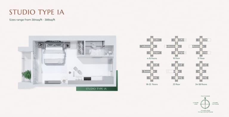 Golf Views Seven City Studio Apartment Type 1A Floor Plan