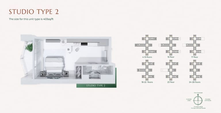 Golf Views Seven City Studio Apartment Type 2 Floor Plan