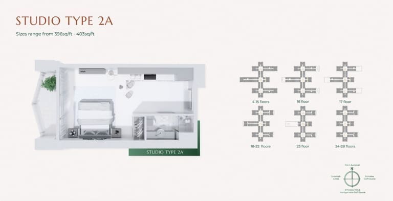 Golf Views Seven City Studio Apartment Type 2A Floor Plan