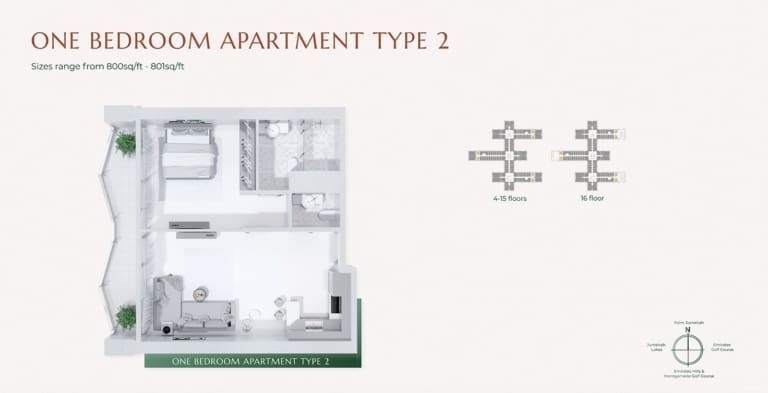 Golf Views Seven City 1 Bedroom Apartment Type 2 Floor Plan