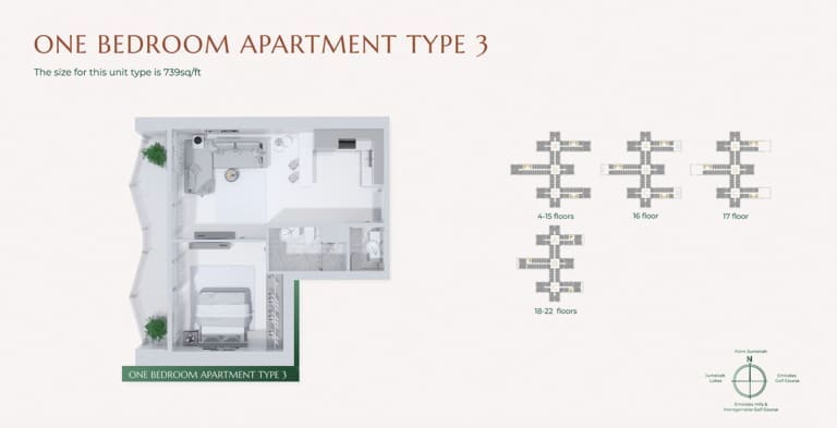 Golf Views Seven City 1 Bedroom Apartment Type 3 Floor Plan