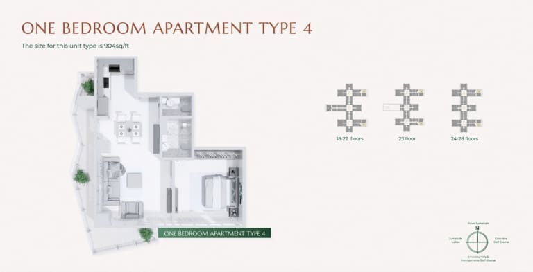 Golf Views Seven City 1 Bedroom Apartment Type 4 Floor Plan