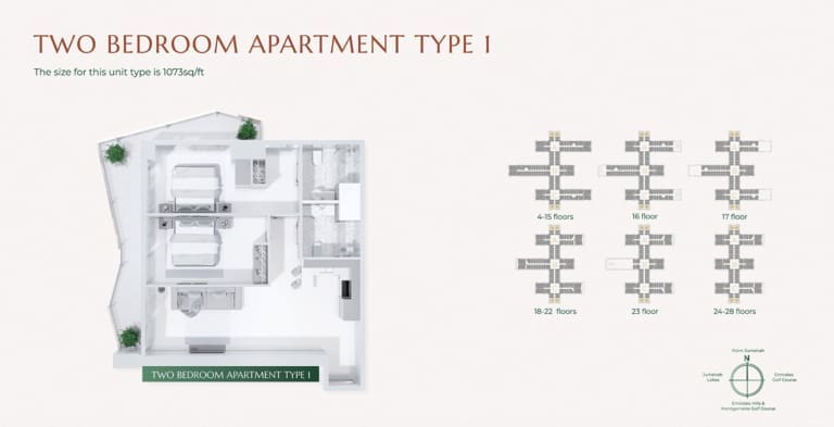 Golf Views Seven City 2 Bedroom Apartment Type 1 Floor Plan