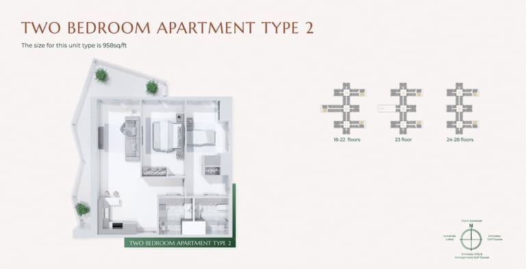 Golf Views Seven City 2 Bedroom Apartment Type 2 Floor Plan