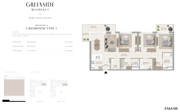 Greenside Residence Building A – 3 Bedroom Apartment Type 2 Floor Plan