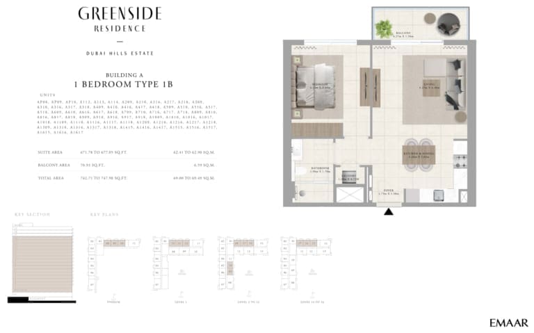 Greenside Residence Building A – 1 Bedroom Apartment Type 1B Floor Plan