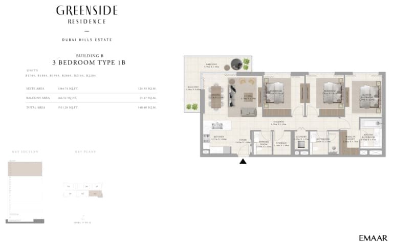 Greenside Residence Building B – 3 Bedroom Apartment Type 1B Floor Plan