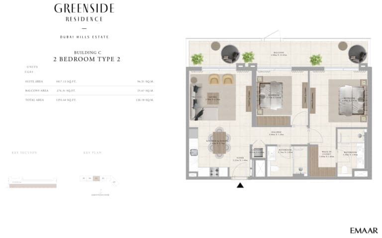 Greenside Residence Building C – 2 Bedroom Apartment Type 2 Floor Plan