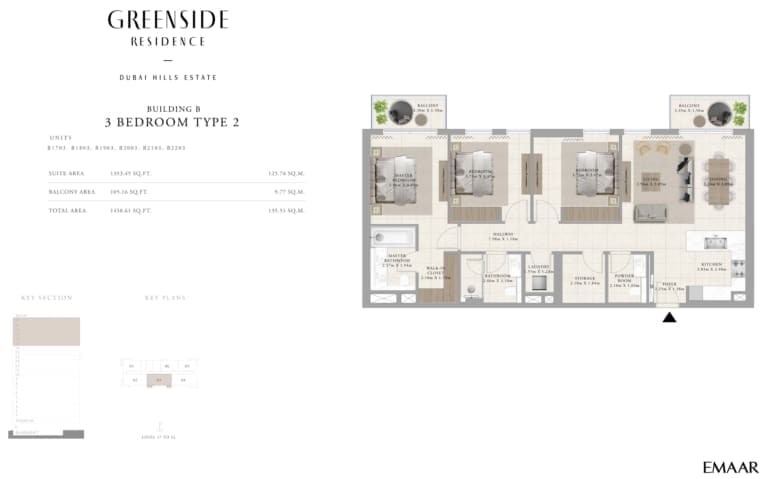 Greenside Residence Building B – 3 Bedroom Apartment Type 2 Floor Plan
