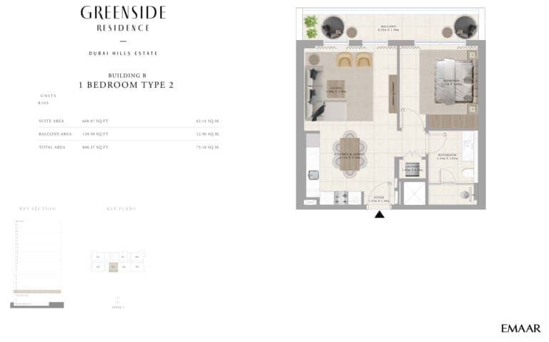 Greenside Residence Building B – 1 Bedroom Apartment Type 2 Floor Plan