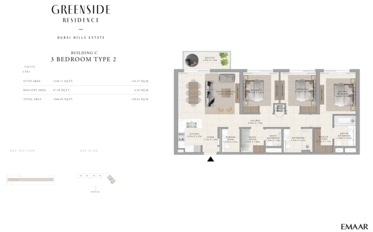 Greenside Residence Building C – 3 Bedroom Apartment Type 2 Floor Plan