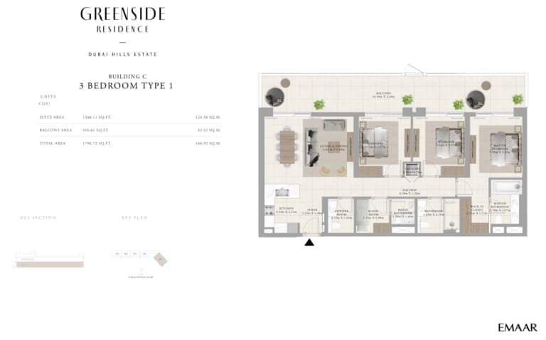 Greenside Residence Building C – 3 Bedroom Apartment Type 1 Floor Plan
