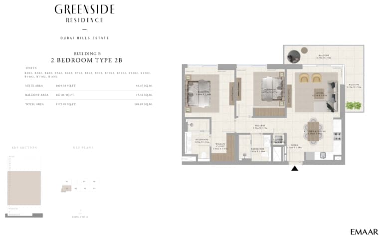 Greenside Residence Building B – 2 Bedroom Apartment Type 2B Floor Plan