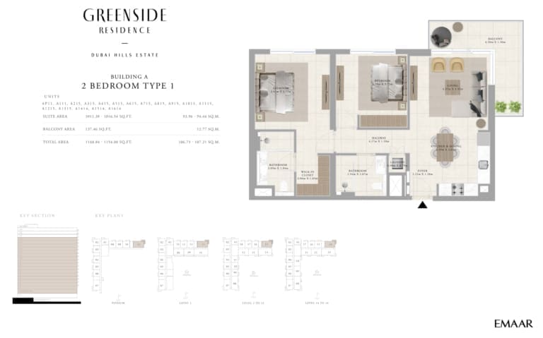 Greenside Residence Building A – 2 Bedroom Apartment Type 1 Floor Plan
