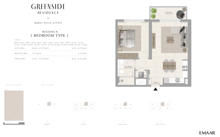 Greenside Residence Building B – 1 Bedroom Apartment Type 1 Floor Plan