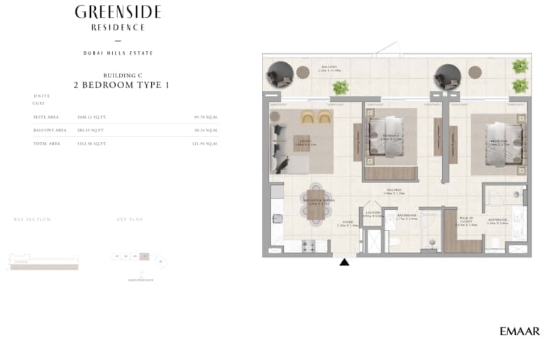 Greenside Residence Building C – 2 Bedroom Apartment Type 1 Floor Plan