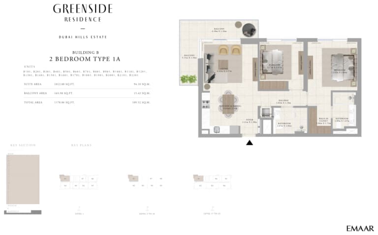 Greenside Residence Building B – 2 Bedroom Apartment Type 1A Floor Plan