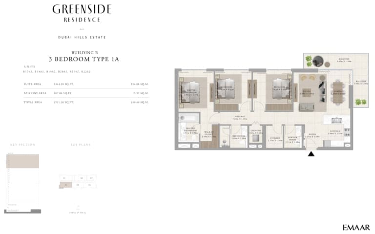 Greenside Residence Building B – 3 Bedroom Apartment Type 1A Floor Plan