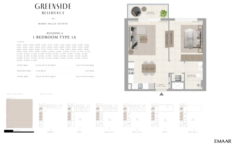Greenside Residence Building A – 1 Bedroom Apartment Type 1A Floor Plan