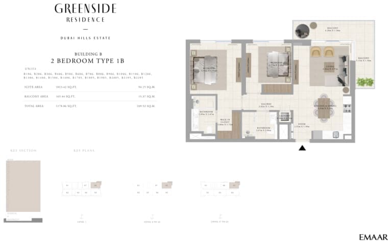 Greenside Residence Building B – 2 Bedroom Apartment Type 1B Floor Plan