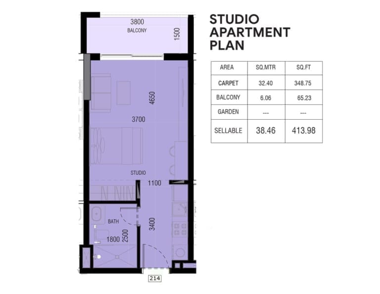 Joya Blanca Residences Studio Apartment Floor Plan