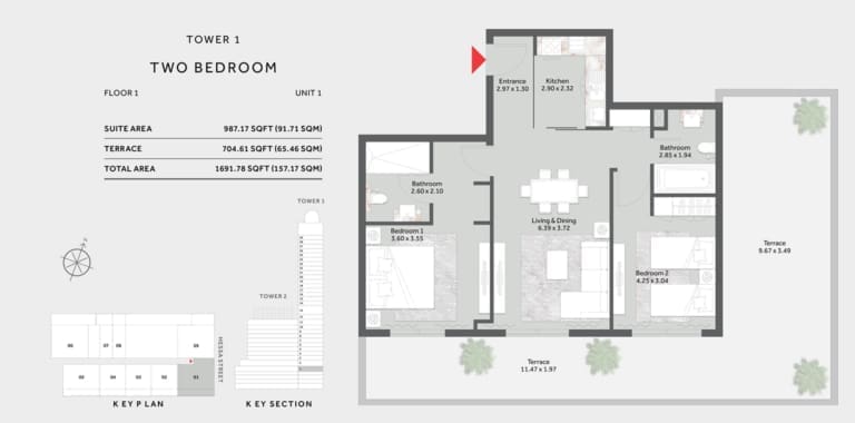 Marriott Residence Tower 1 – 2 Bedroom Apartment 1st Floor Plan