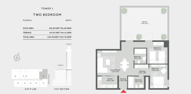 Marriott Residence Tower 1 – 2 Bedroom Apartment 12 Floor Plan