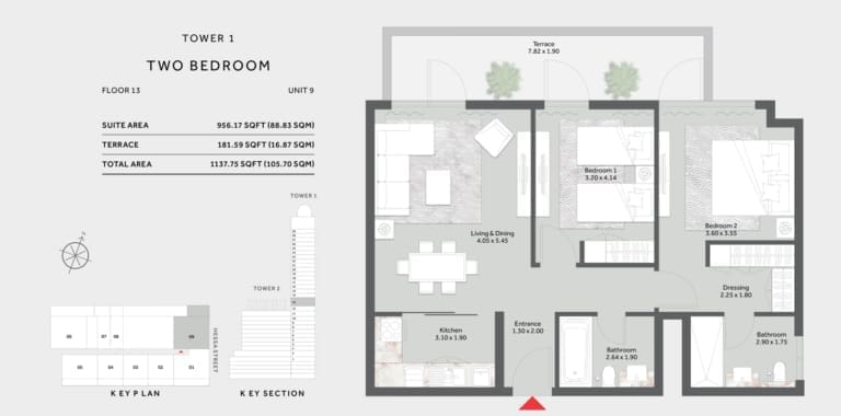 Marriott Residence Tower 1 – 2 Bedroom Apartment 13 Floor Plan