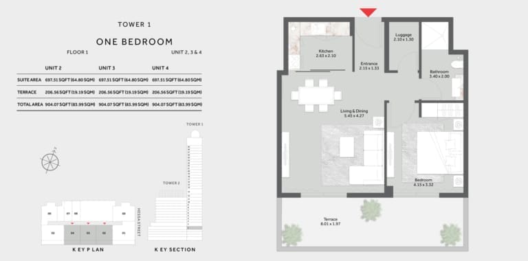 Marriott Residence Tower 1 – 1 Bedroom Apartment 1st Floor Plan