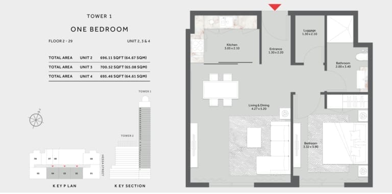 Marriott Residence Tower 1 – 1 Bedroom Apartment 2-29 Floor Plan
