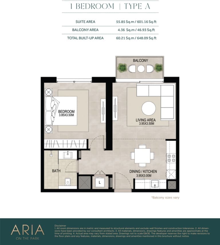 Nshama Aria 1 Bedroom Apartment Type A Floor Plan