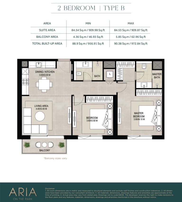 Nshama Aria 2 Bedroom Apartment Type B Floor Plan