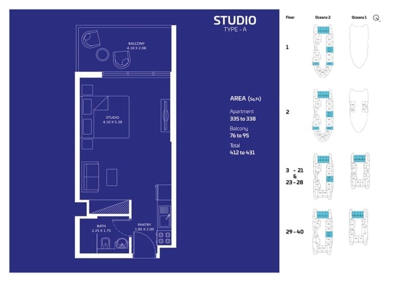 Oceanz by Danube Studio Apartment Type A Floor Plan