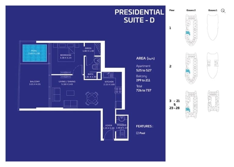 Oceanz by Danube Studio Apartment Type D Floor Plan