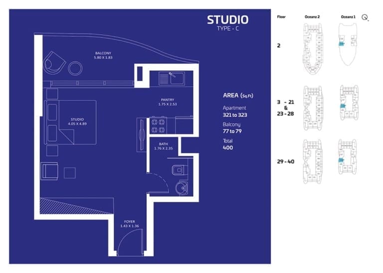 Oceanz by Danube Studio Apartment Type C Floor Plan