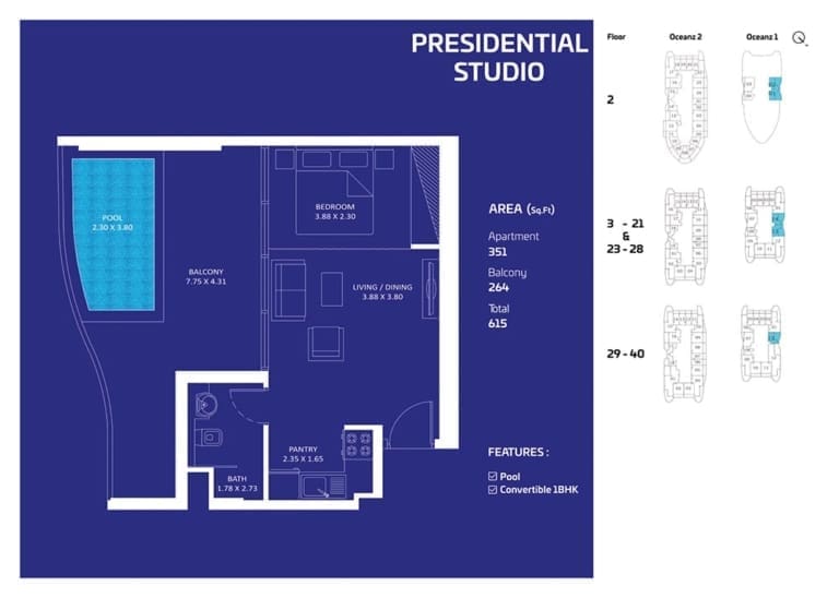Oceanz by Danube Presidential Studio Apartment Floor Plan