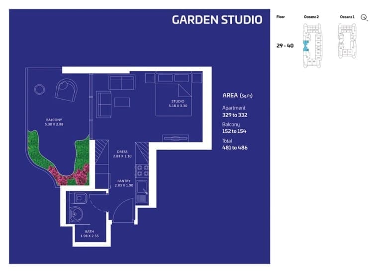 Oceanz by Danube Garden Studio Apartment Floor Plan