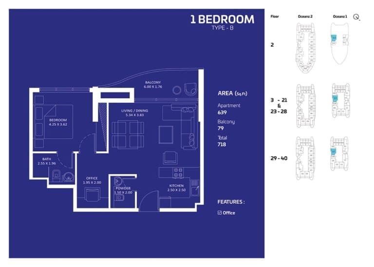 Oceanz by Danube 1 Bedroom Apartment Type B Floor Plan
