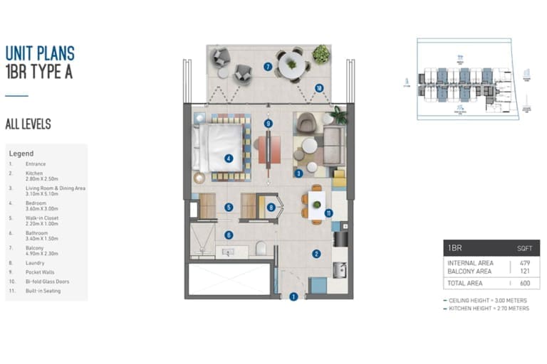 Rove Home 1 Bedroom Apartment Type A Floor Plan